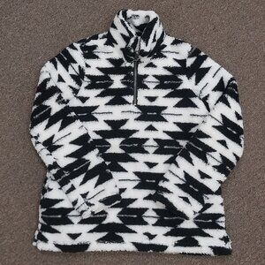 Roper Women's Polar Fleece 1/4 Zip Pullover - Black & White Aztec